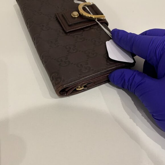 Gucci Brown Leather Bifold Long Wallet Sku#84185 (gently used, pocket dusty) - Picture 4 of 14